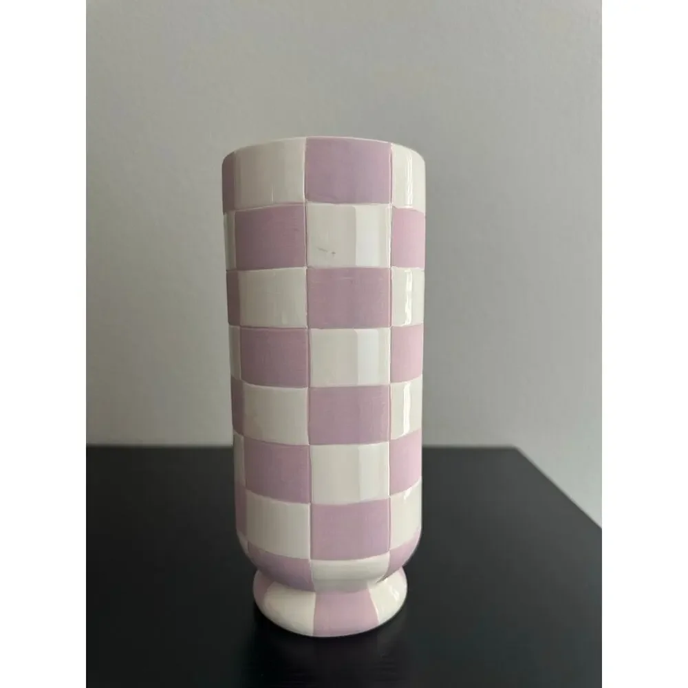 Checkered Purple and White Vase by Sunday Morning